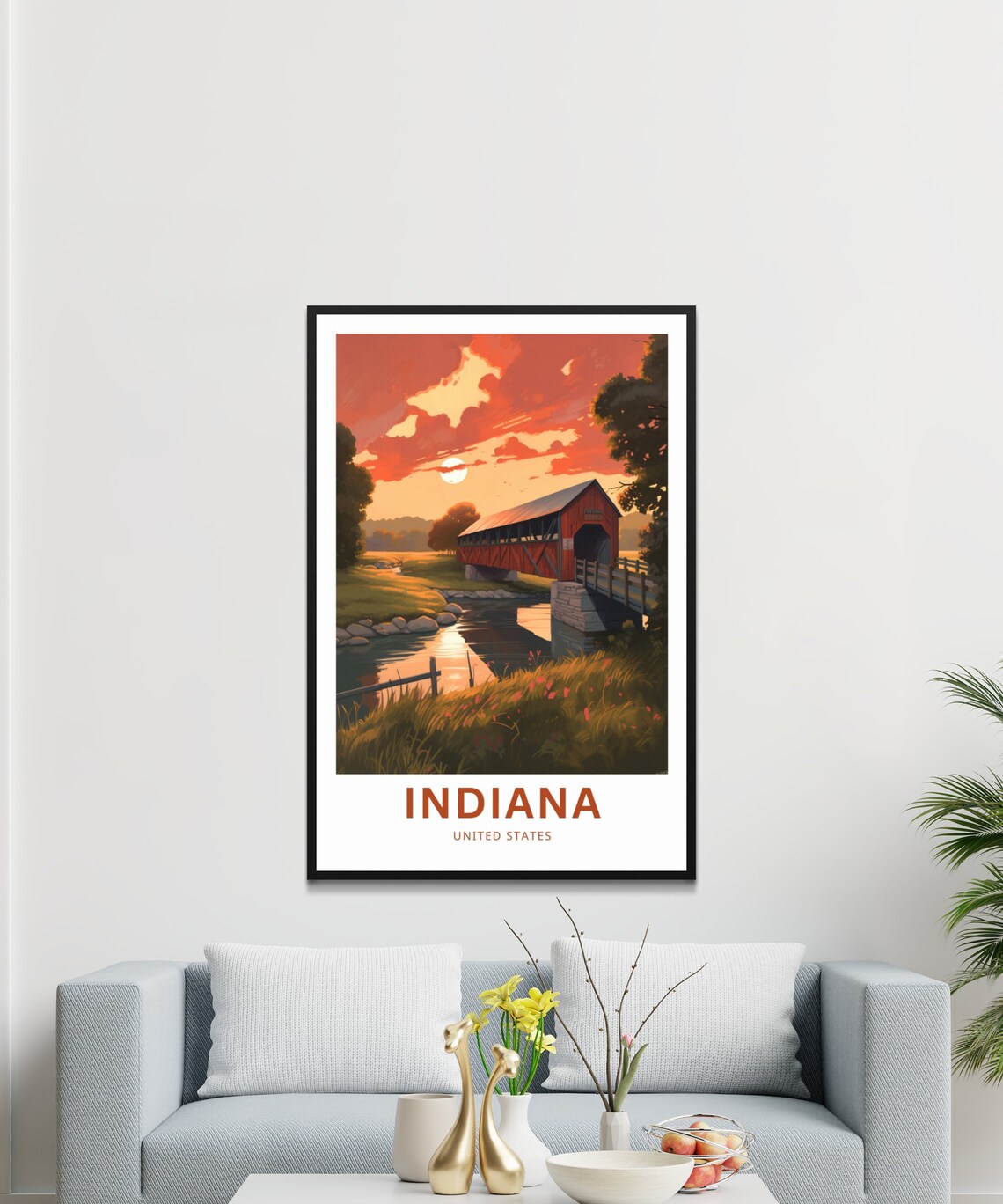 Indiana Covered Bridge Sunset Creek Vintage Travel Poster USA - Image 3