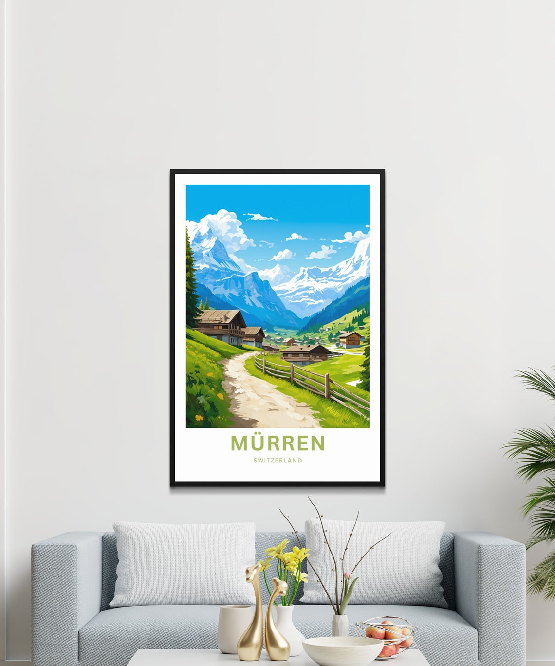 Murren Switzerland Alpine Village Chalets Personalized Travel Poster - Image 3