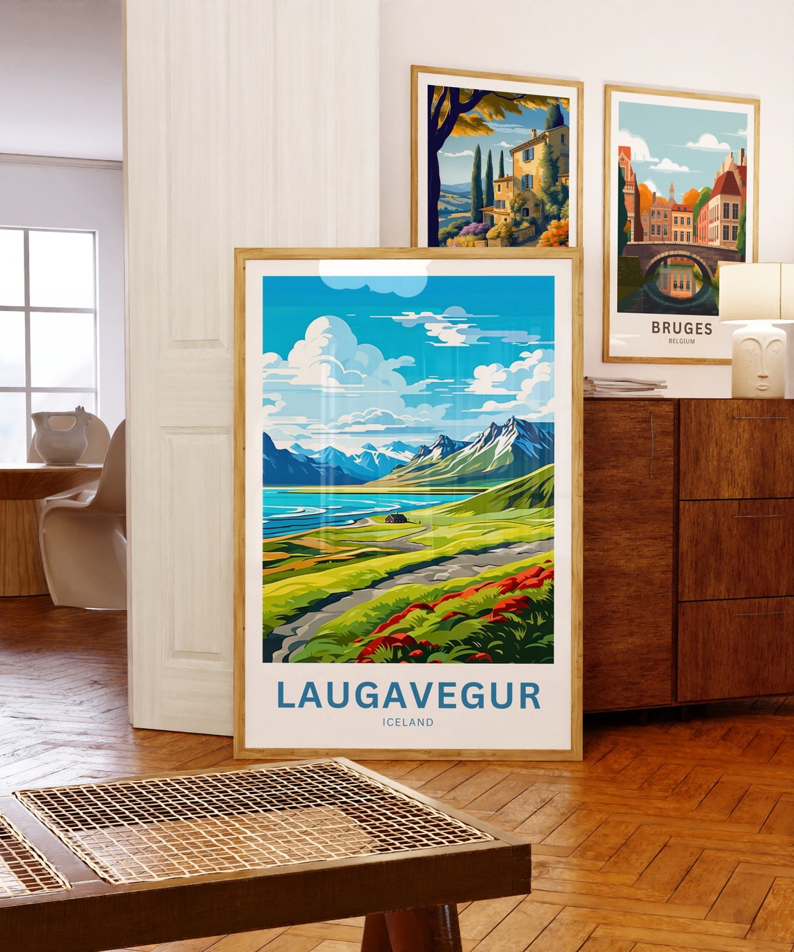 Laugavegur Iceland Trail Green Hills Coastal Cabin Travel Poster - Image 5