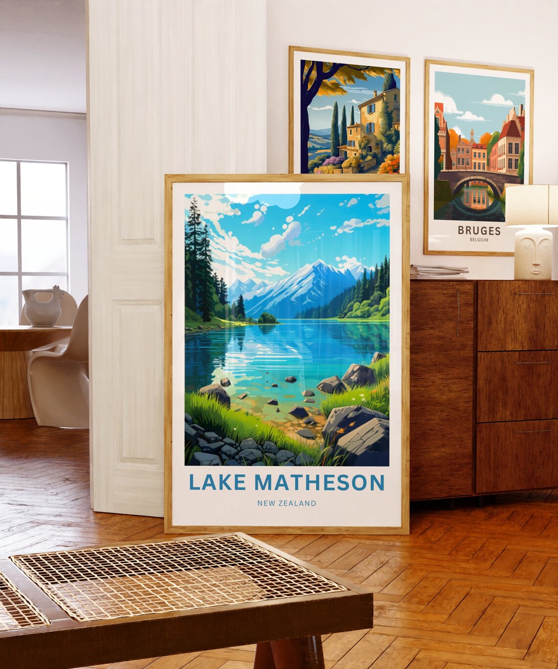 Lake Matheson New Zealand Alpine Lake Peaks Serene Travel Poster - Image 5