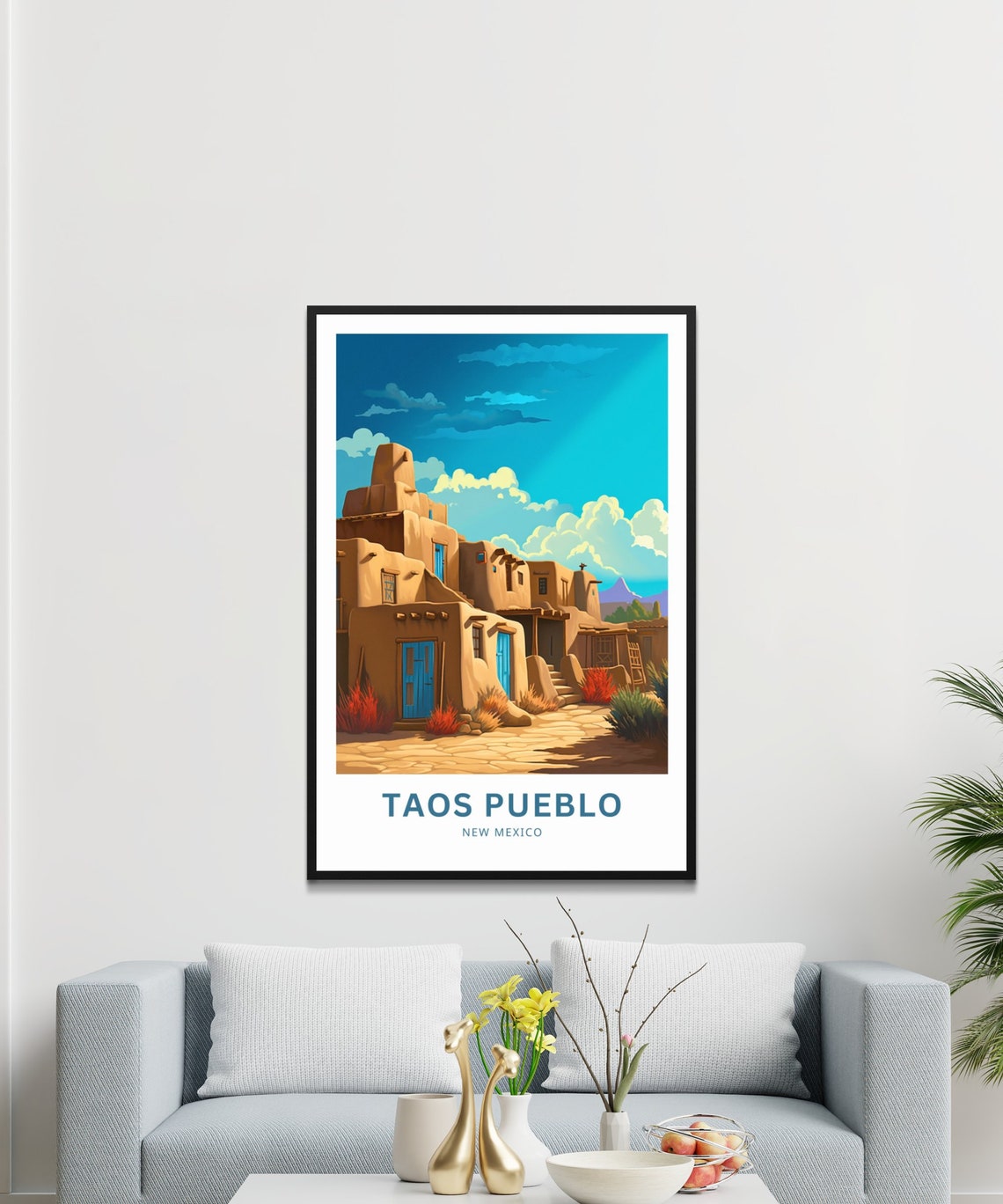 Taos Pueblo New Mexico Adobe Village Blue Doors Desert Art Poster - Image 3