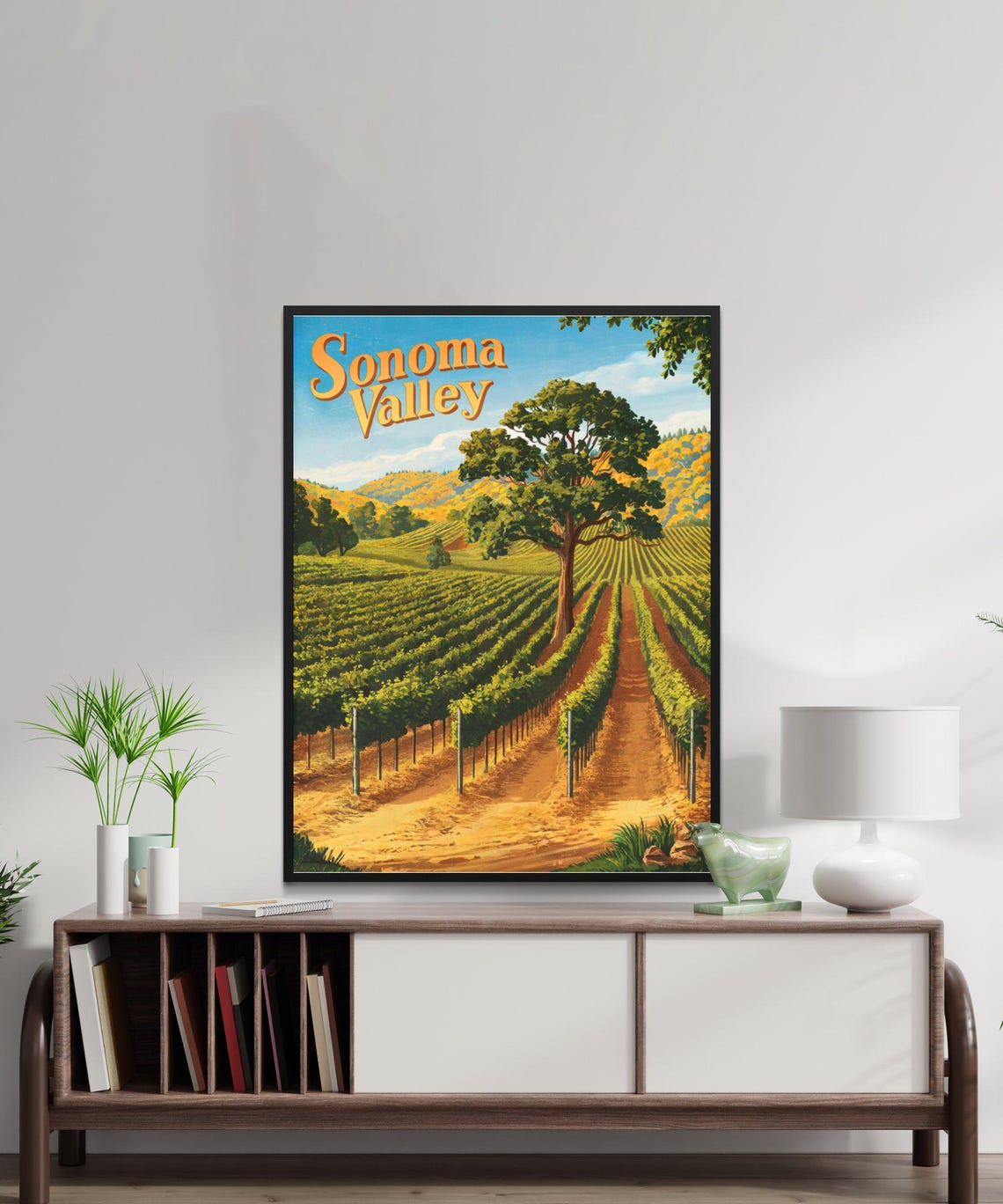 Sonoma Valley California Vintage Vineyard Poster Oak Tree Golden Hills - Image 2