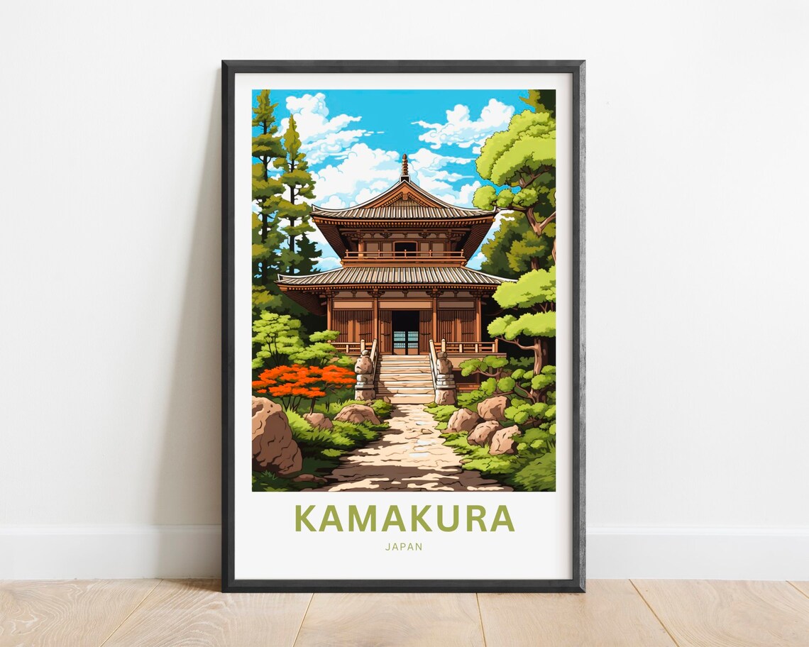 Kamakura Japan Wooden Temple Stone Path Zen Garden Travel Poster