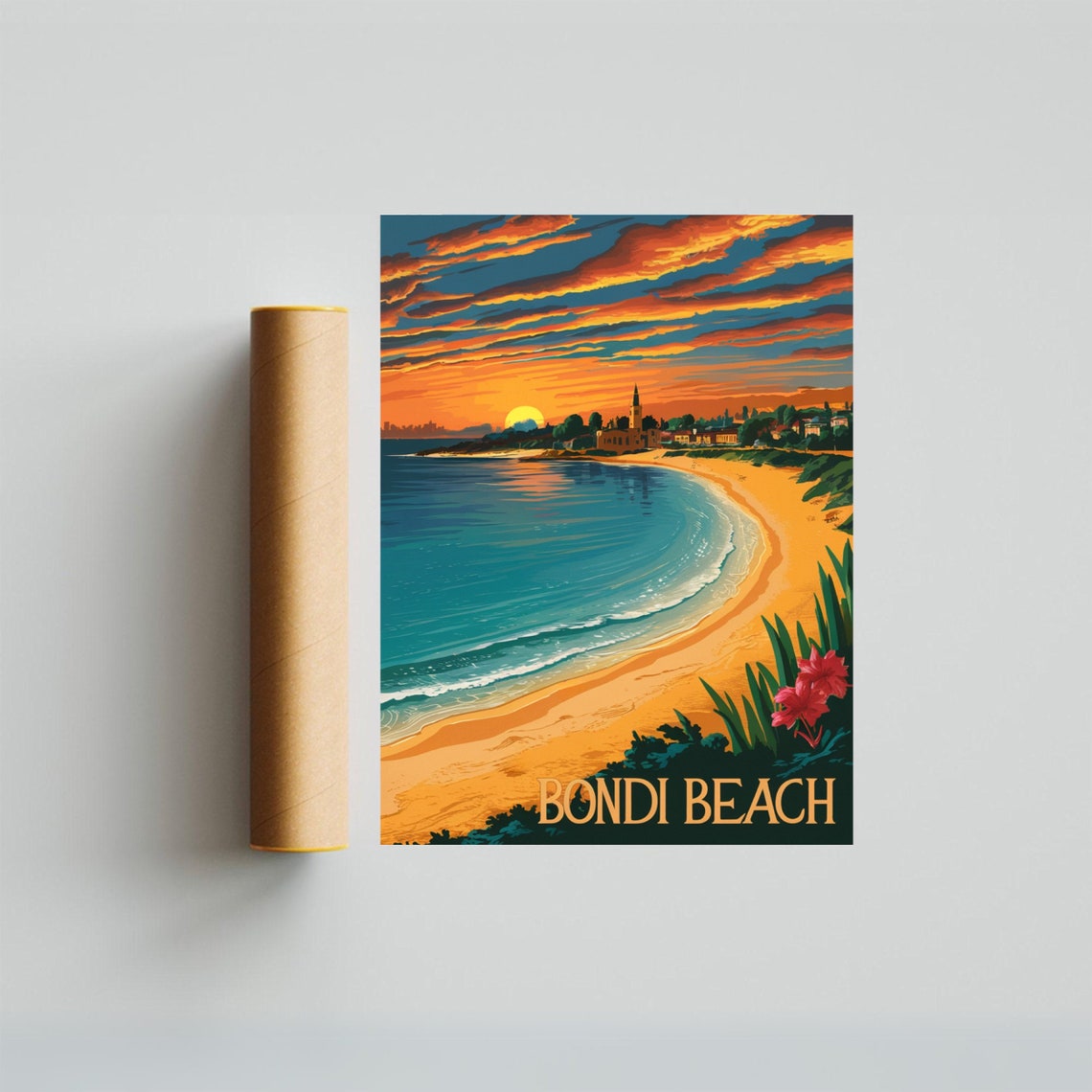 Bondi Beach Sydney Australia Sunset Waves Vintage Travel Poster - Image 3