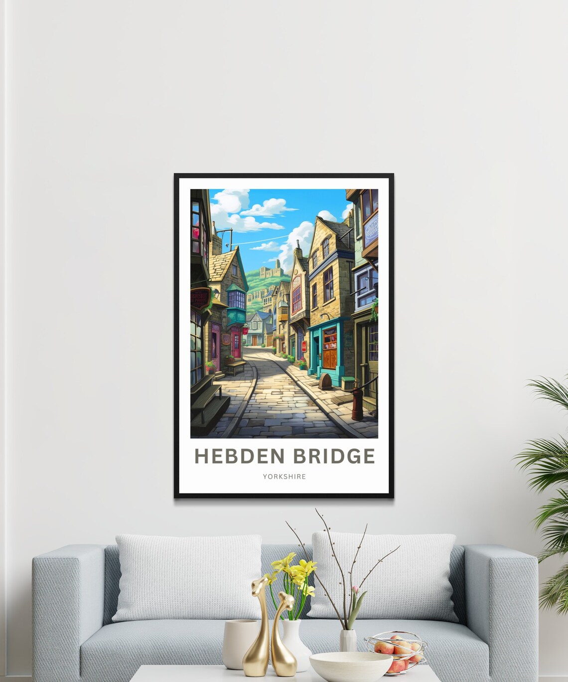 Hebden Bridge Yorkshire Cobbled Lane Cottages Vintage Travel Poster - Image 3