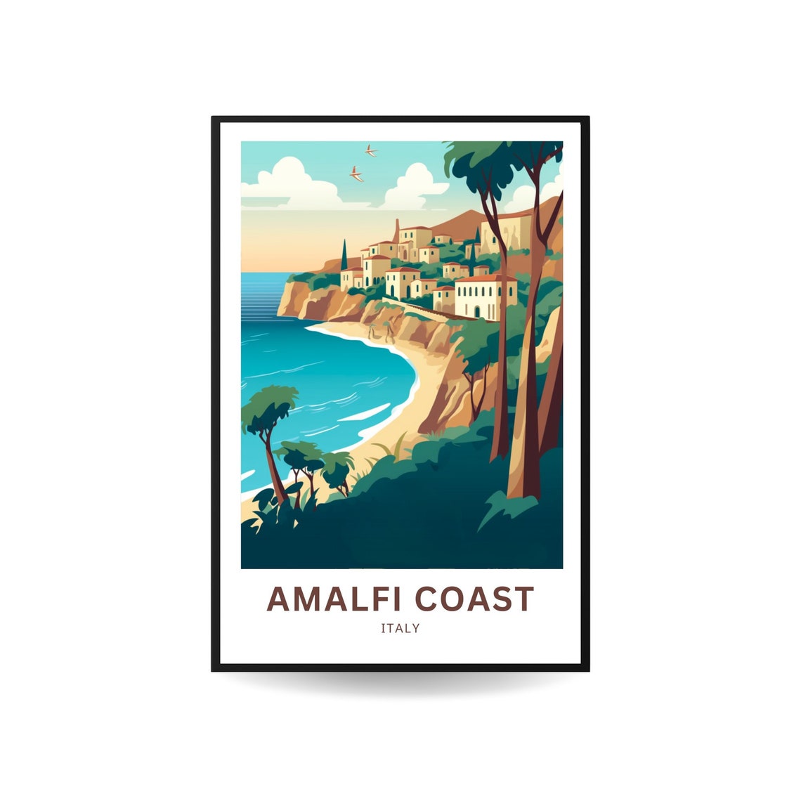 Amalfi Coast Italy Cliffside Village Beach Cove Pines Travel Poster - Image 2