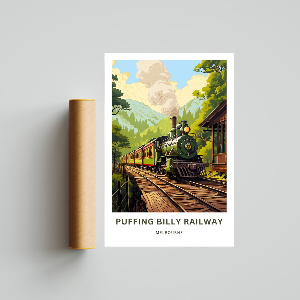 Puffing Billy Railway Melbourne Green Steam Locomotive Station Poster - Image 4