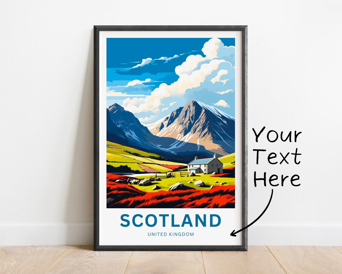 Scotland UK Personalized Highland Glen Mountain Cottage Travel Poster