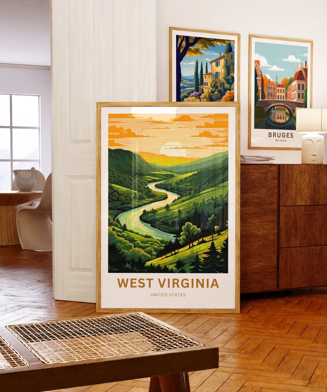 West Virginia Winding River Valley Sunset Hills Travel Poster - Image 5