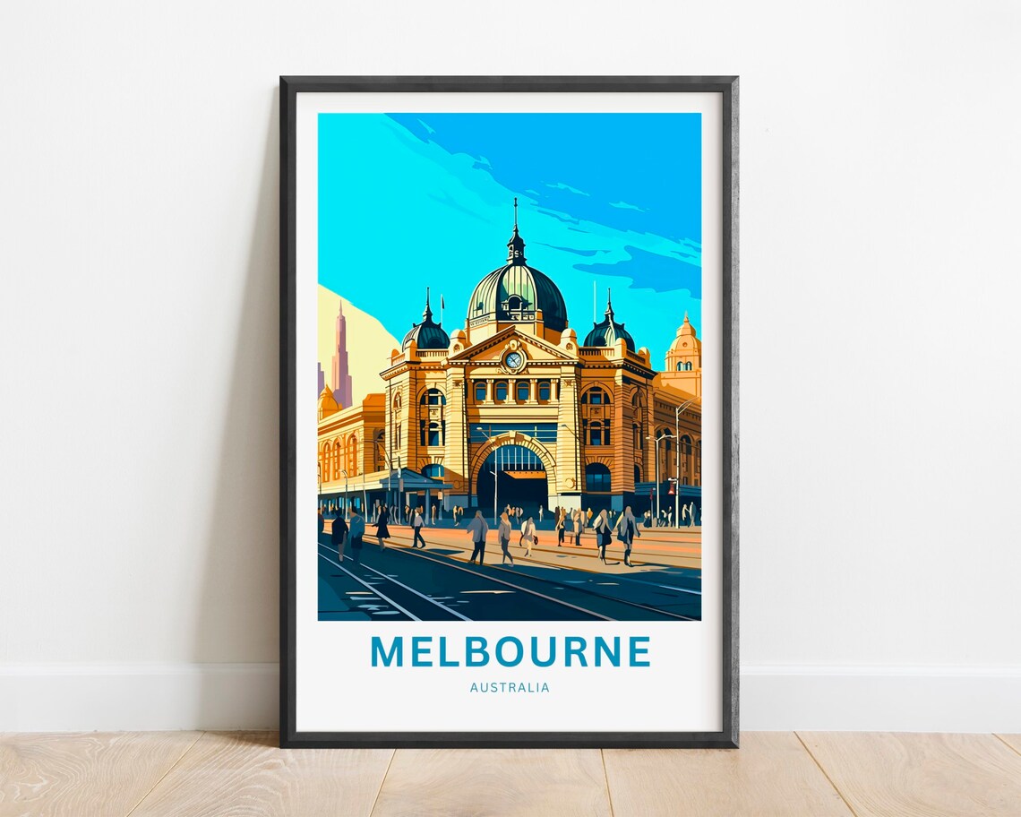 Melbourne Australia Flinders Street Station Corner Trams Travel Poster
