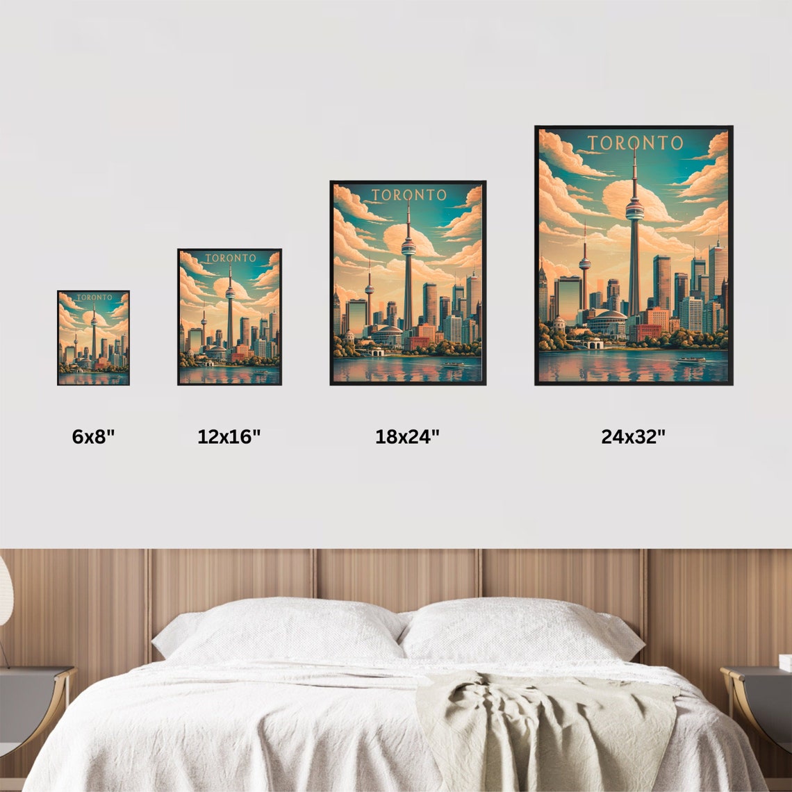Toronto Canada Skyline CN Tower Lake Sunset Vintage Travel Poster - Image 3