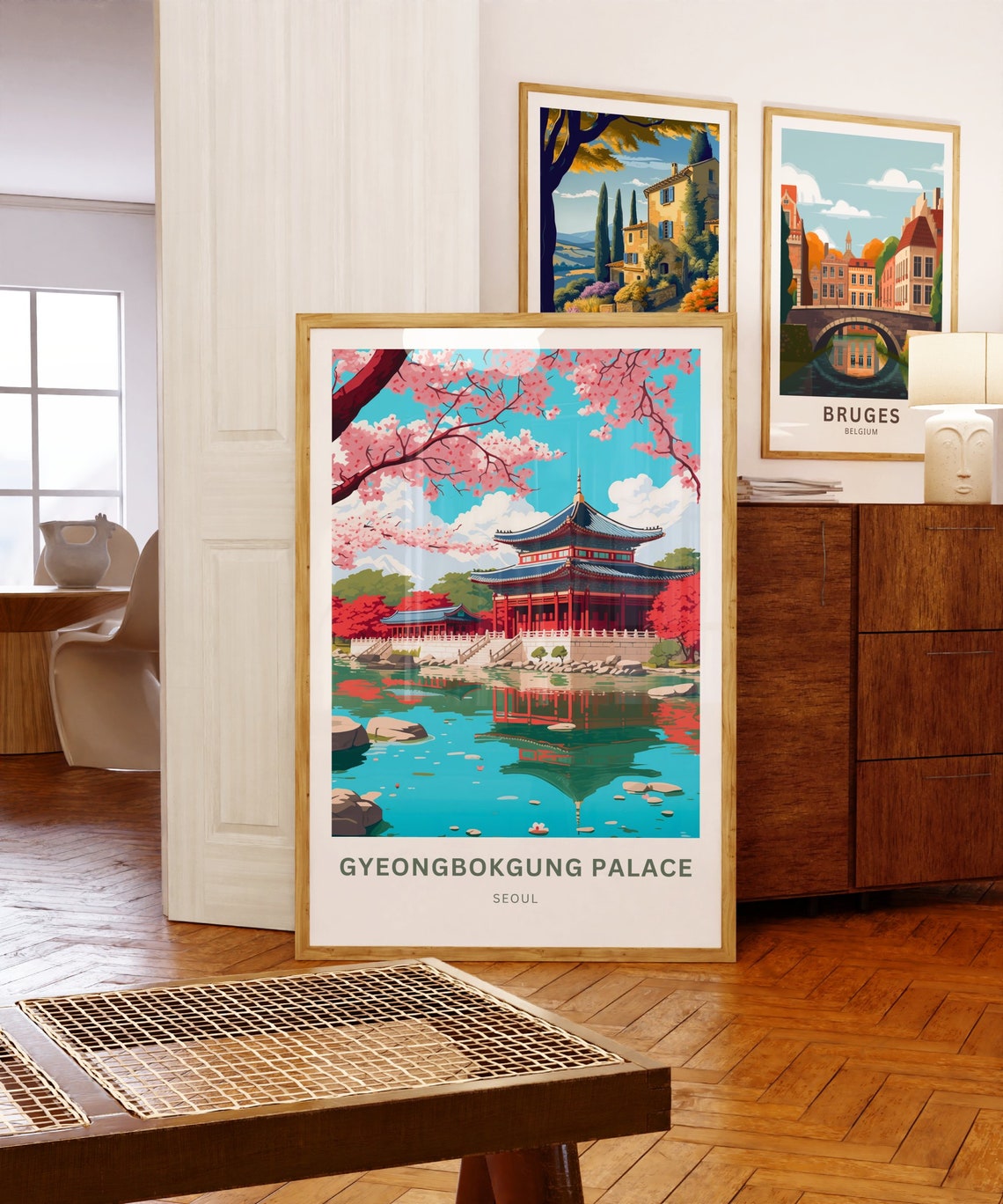 Gyeongbokgung Palace Seoul Cherry Blossom Pond Reflection Poster - Image 5