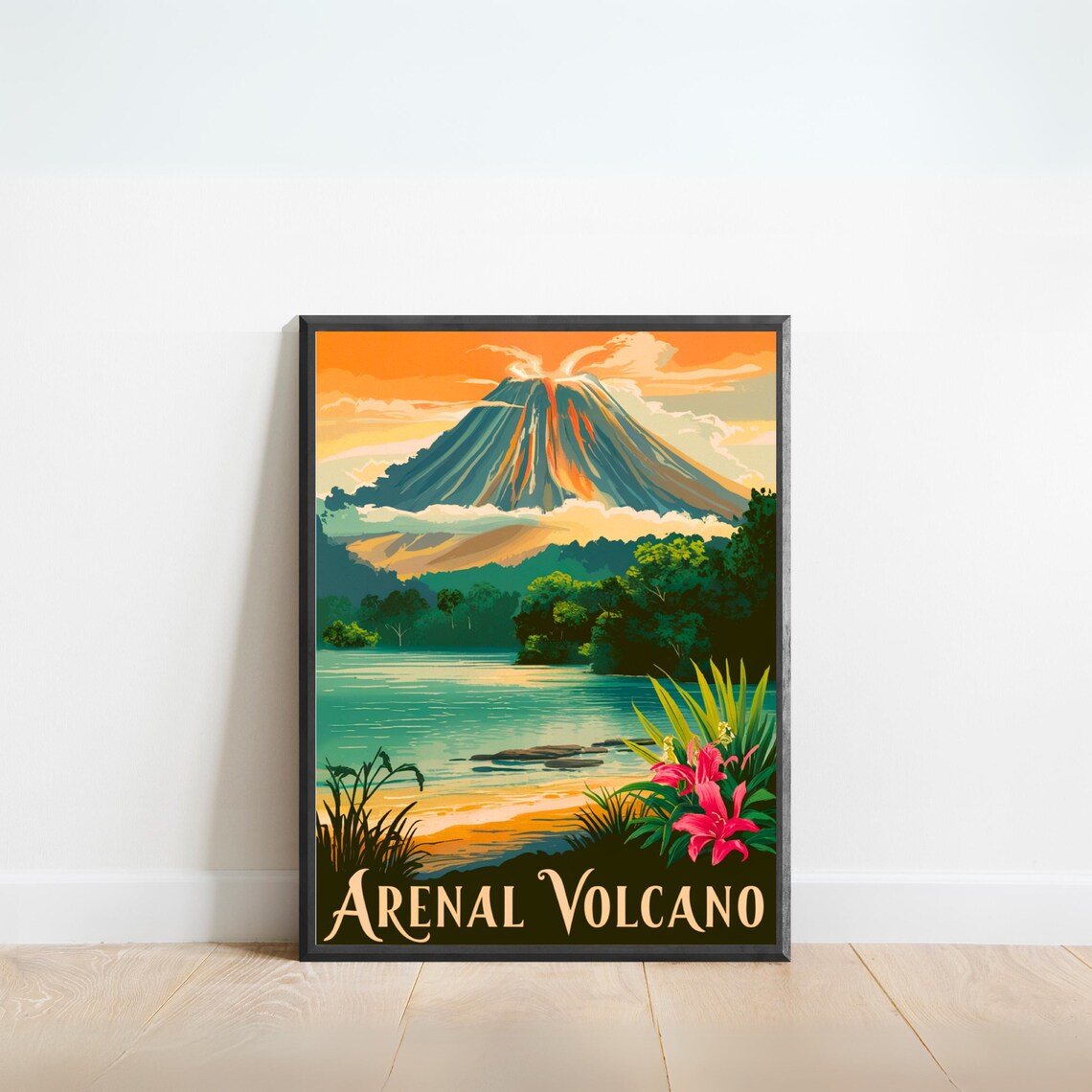 Arenal Volcano Costa Rica Vintage Style Retro Travel Art Poster