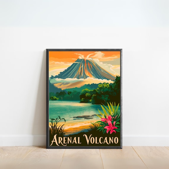Arenal Volcano Costa Rica Vintage Style Retro Travel Art Poster