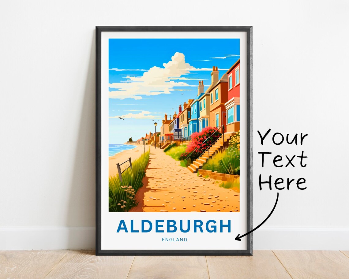 Aldeburgh England Beach Path Coastal Houses Personalized Travel Poster