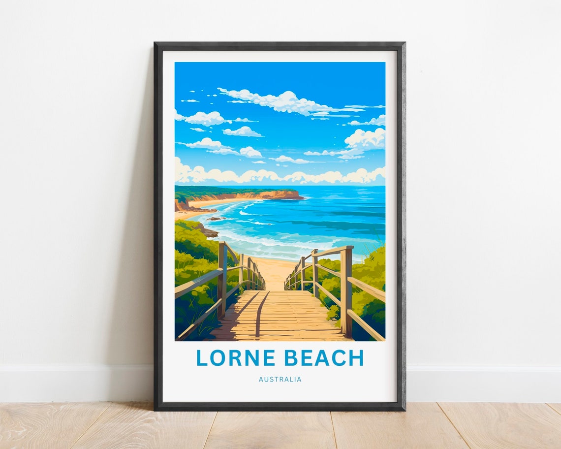 Lorne Beach Australia Wooden Boardwalk Ocean Views Travel Poster