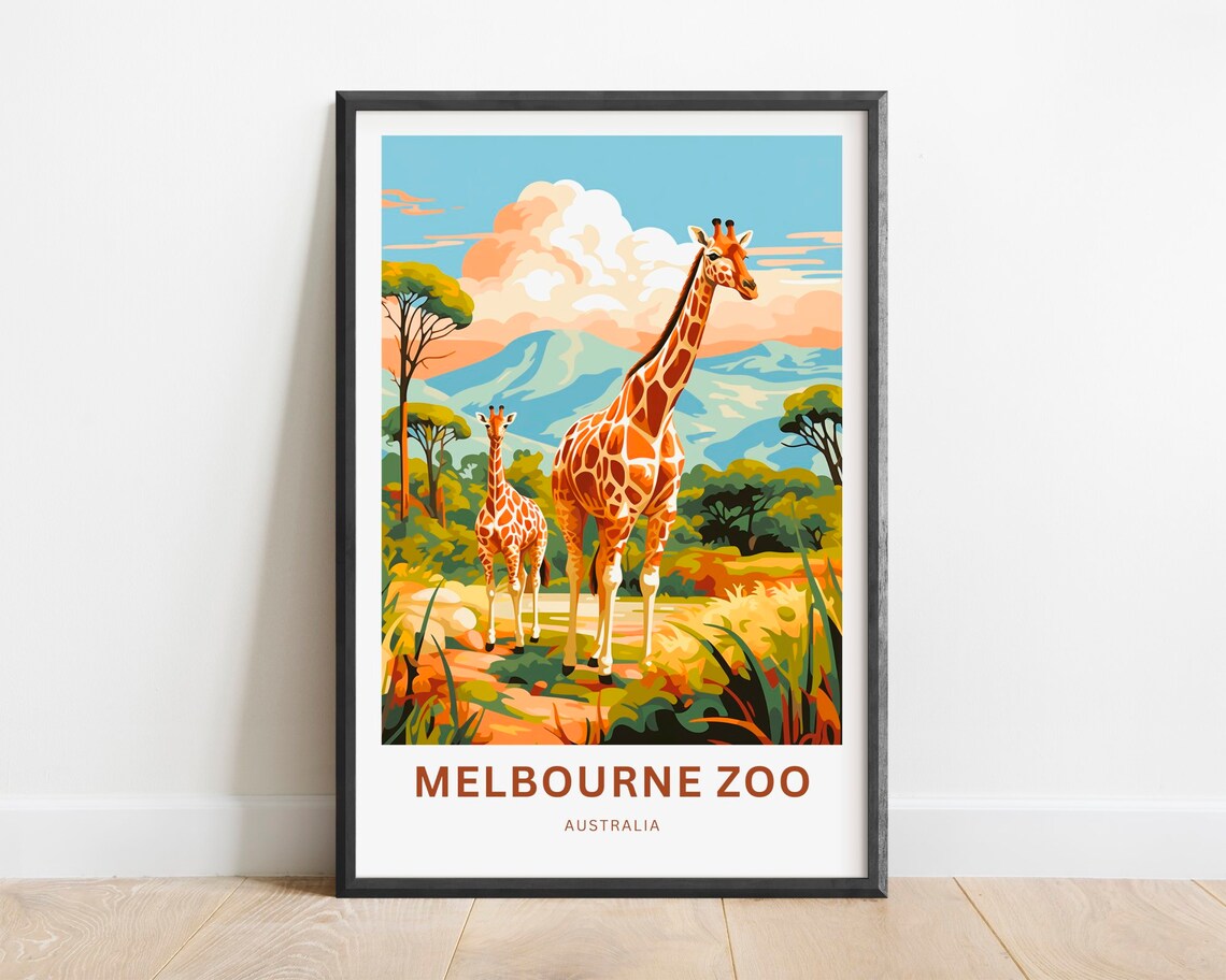 Melbourne Zoo Australia Giraffes Savanna Wildlife Art Poster