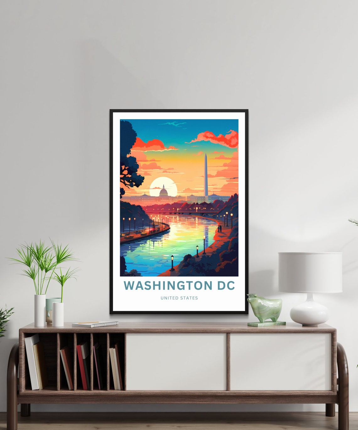 Washington DC Monument Sunset Riverwalk Personalized Travel Poster - Image 2
