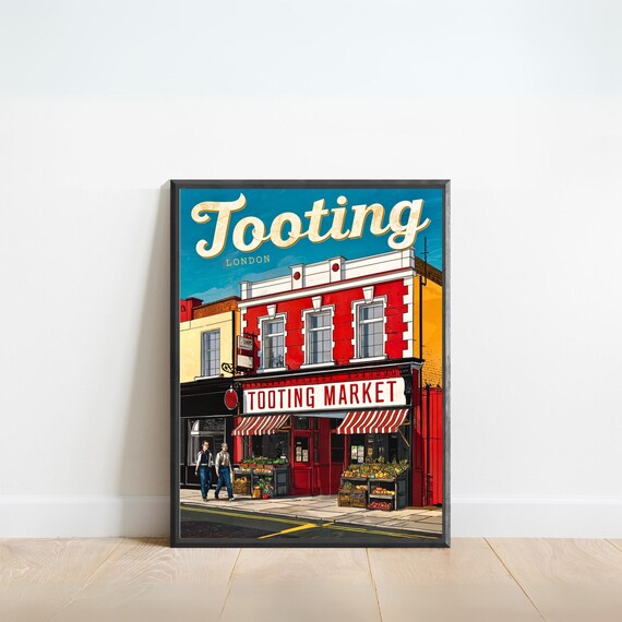 Tooting London Vintage Market Street Retro Travel Art Poster