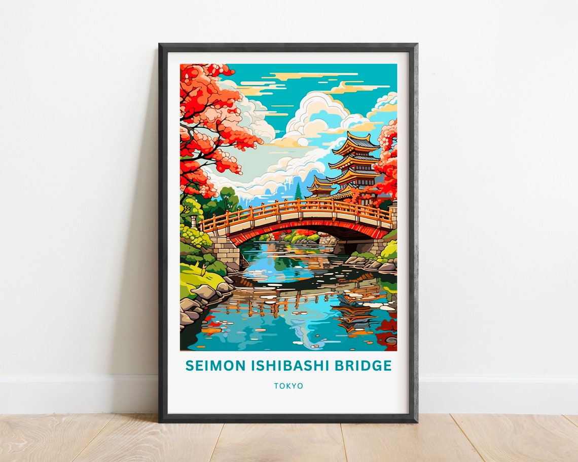 Seimon Ishibashi Bridge Tokyo Red Bridge Autumn Travel Poster