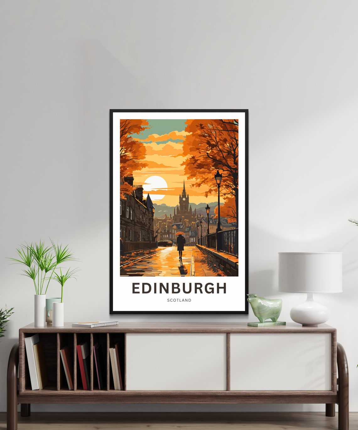 Edinburgh Scotland Autumn Sunset Clock Tower Street View Poster - Image 3