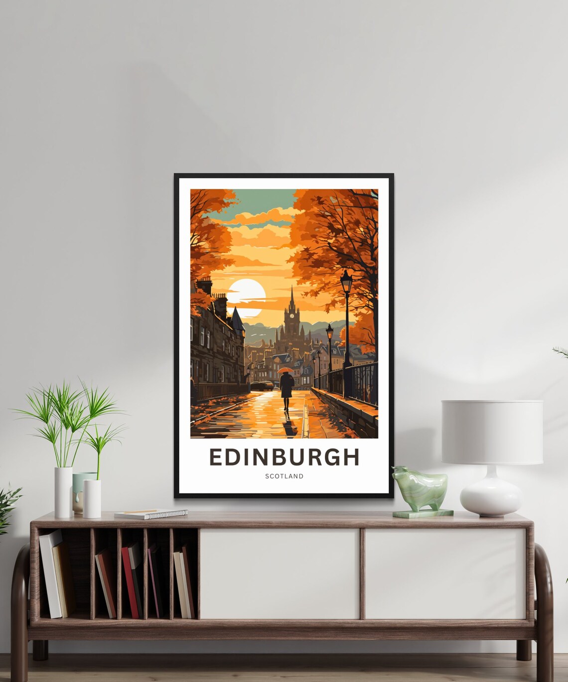 Edinburgh Scotland Autumn Sunset Street Vintage Travel Poster - Image 3