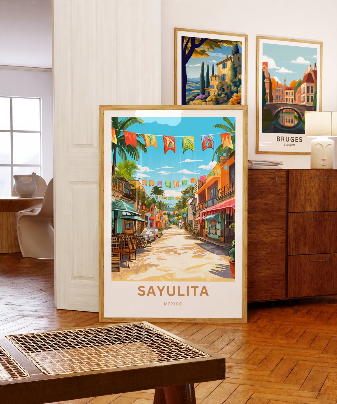Personalized Sayulita Mexico Festival Street Colorful Flags Poster - Image 5