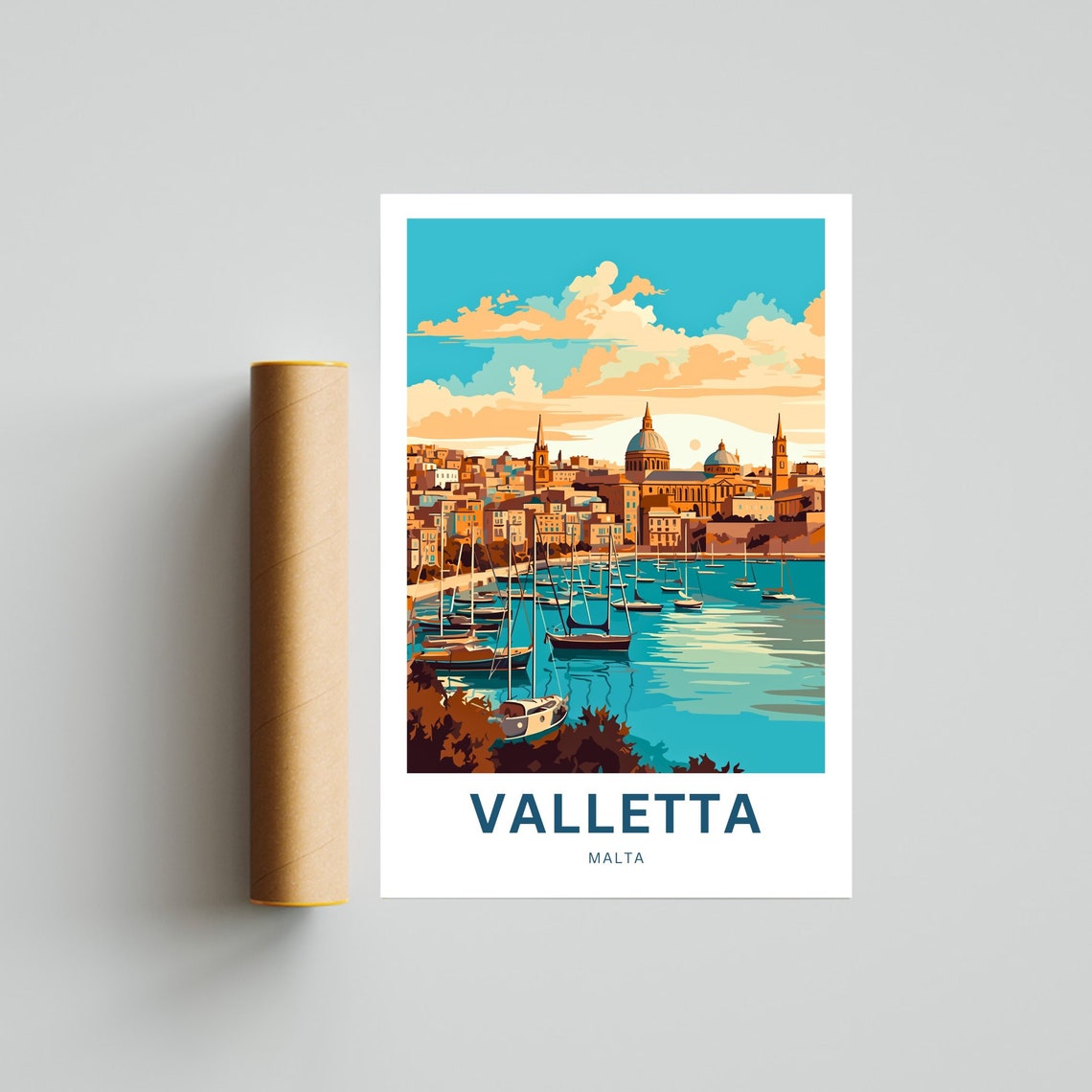 Personalized Valletta Malta Marina Sailboats Harbor View Poster - Image 4