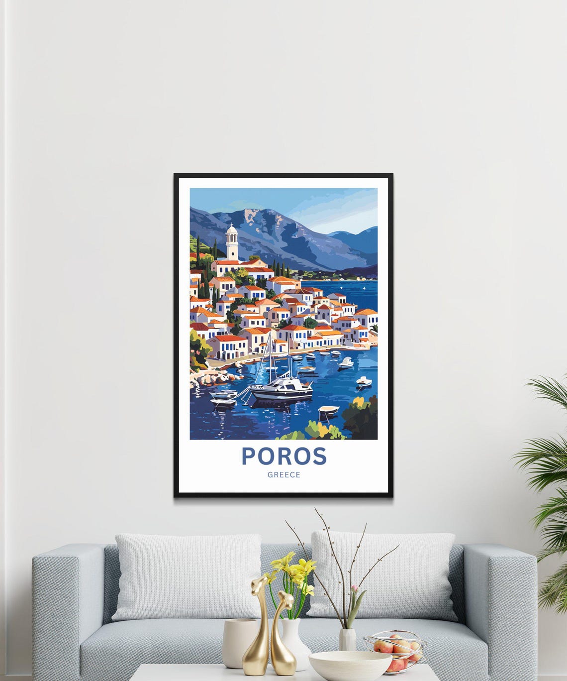 Personalized Poros Greece Harbor Town Custom Text Travel Poster - Image 2