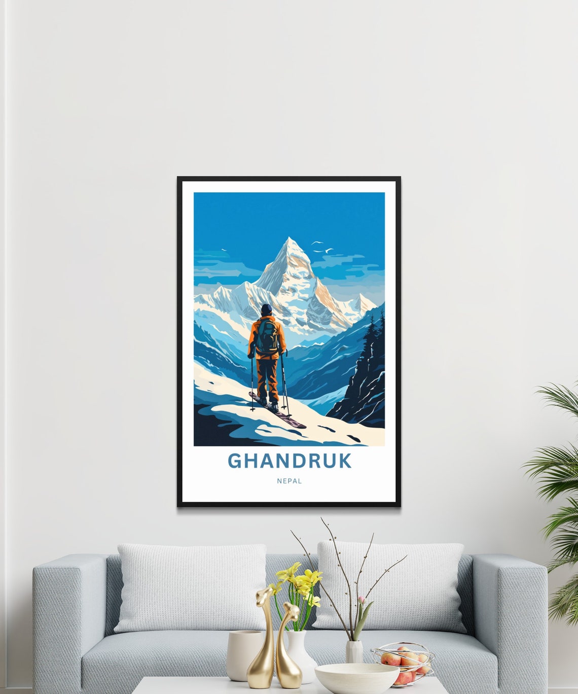 Personalized Ghandruk Nepal Custom Text Snowy Mountain Skier Poster - Image 4
