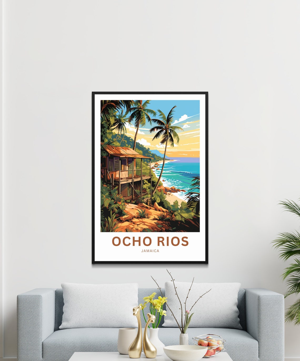 Personalized Ocho Rios Jamaica Cliffside Hut Sunset Travel Poster - Image 3