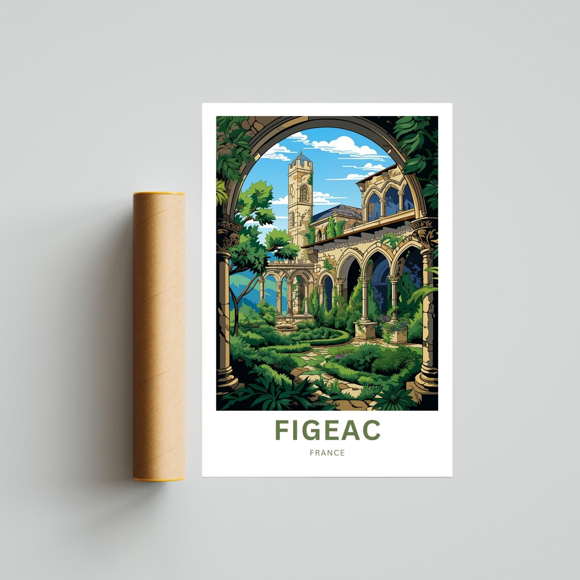 Figeac France Medieval Cloister Arches Stone Garden Travel Poster - Image 4