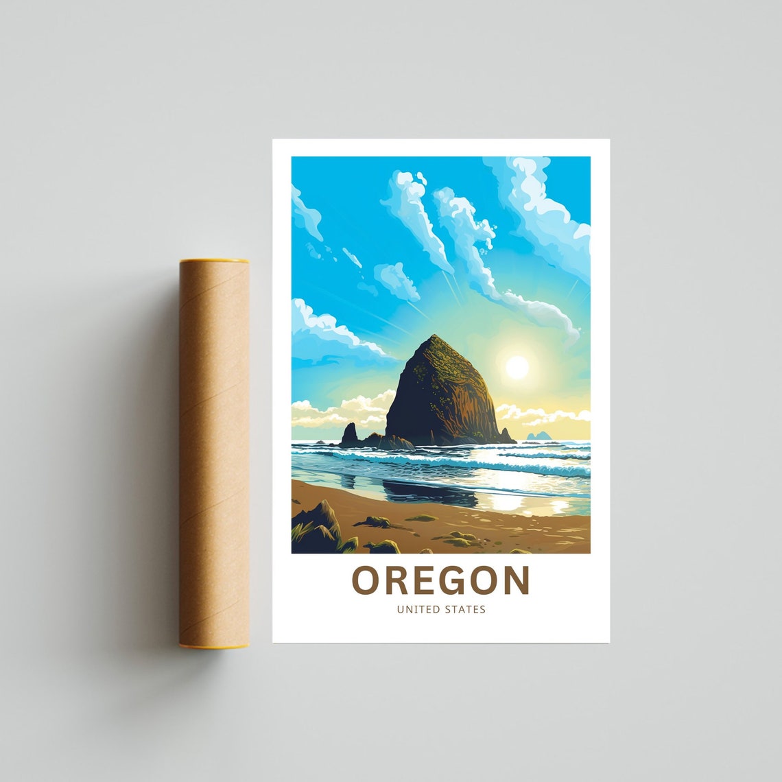 Personalized Oregon Coast Sea Stack Beach Sunset Custom Travel Poster - Image 4