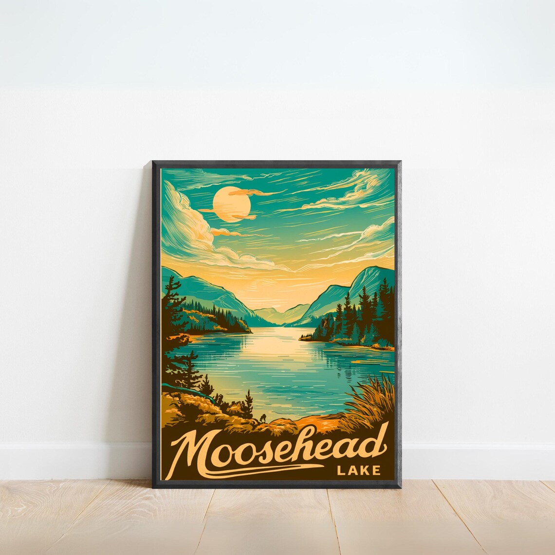 Moosehead Lake Vintage Moonlit Lake Pine Forest View Art Poster