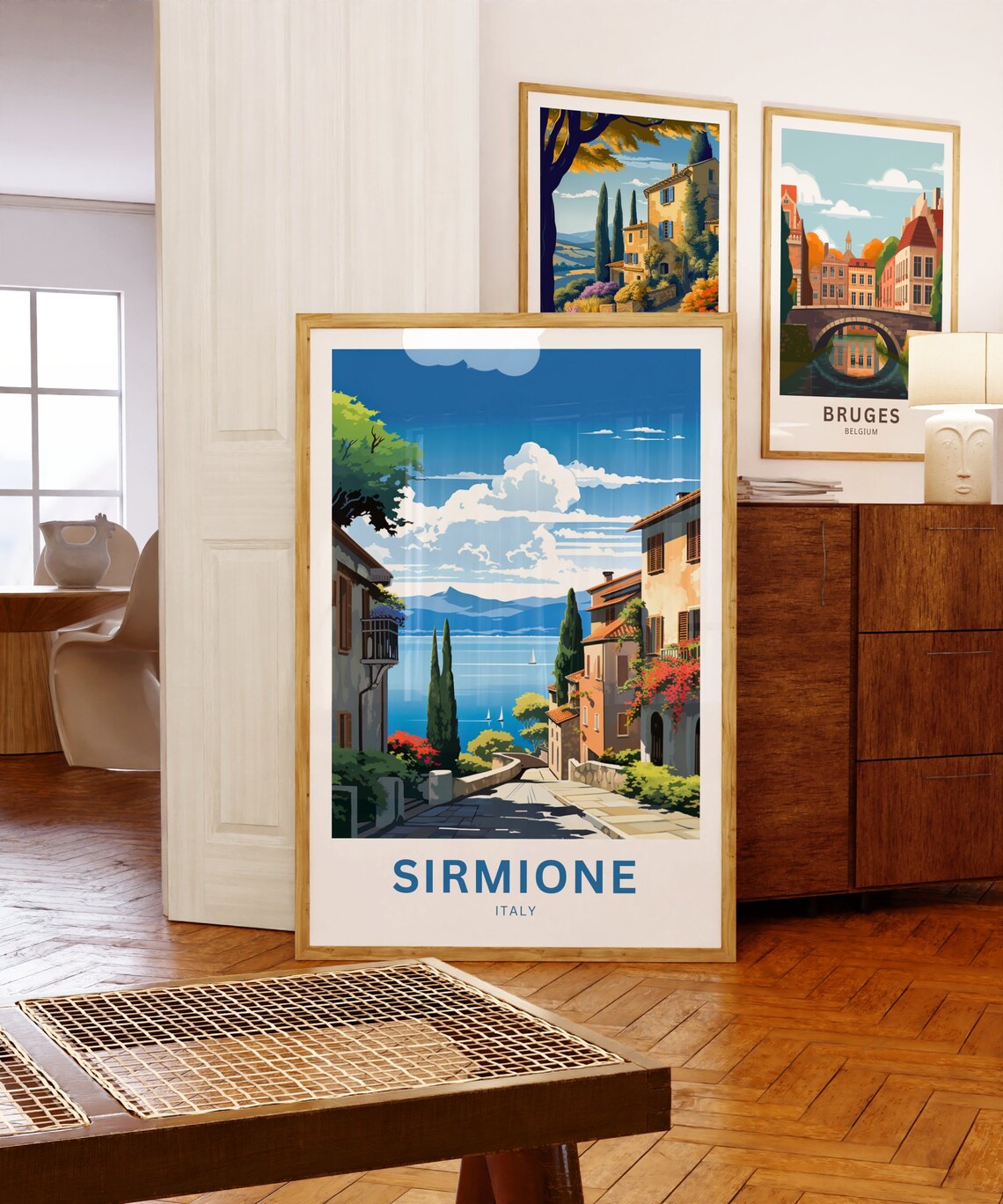 Sirmione Italy Lakeside Street Cypress View Vintage Travel Poster - Image 5