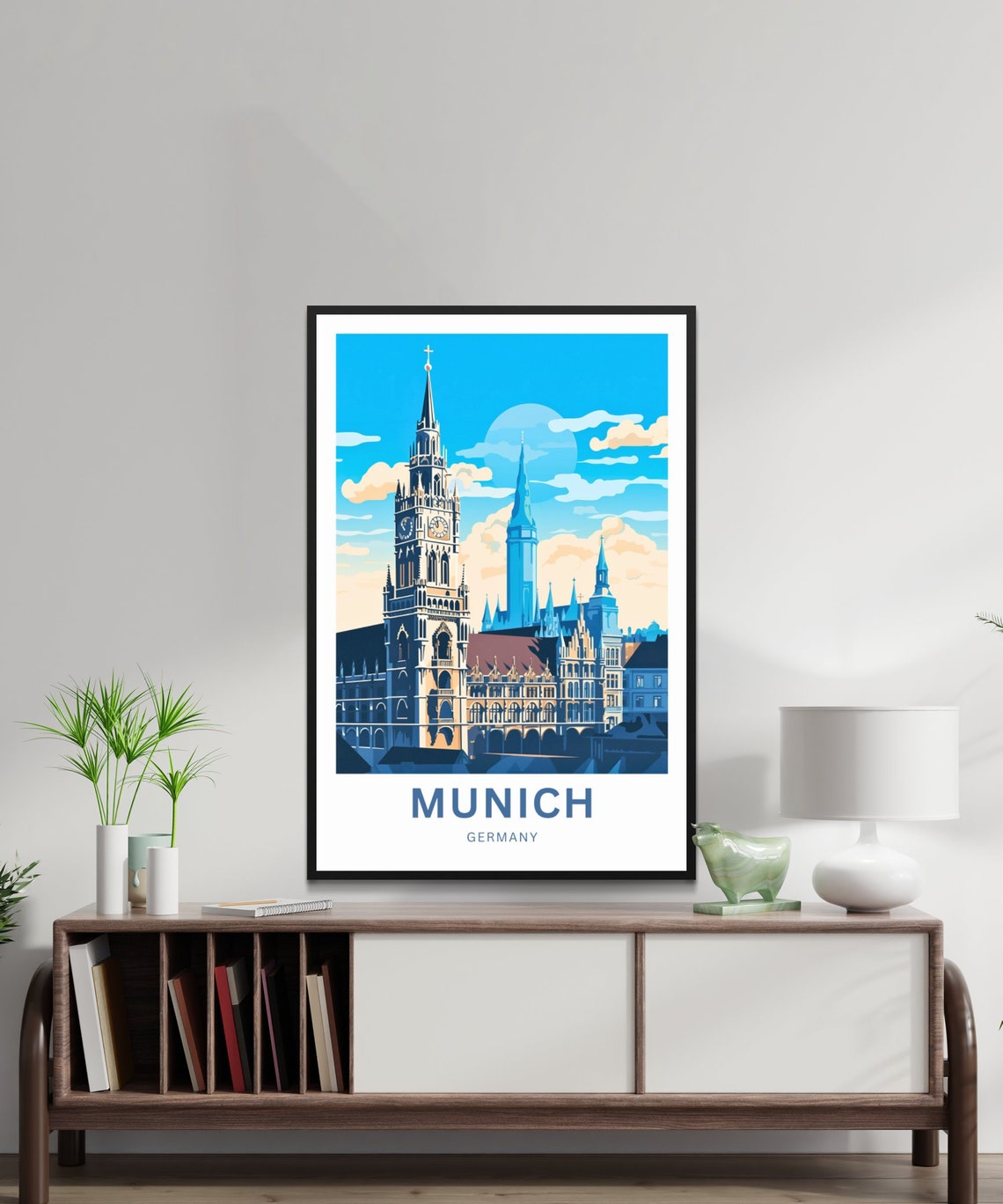Munich Germany Gothic Town Hall Blue Sky Clock Tower Art Poster - Image 4