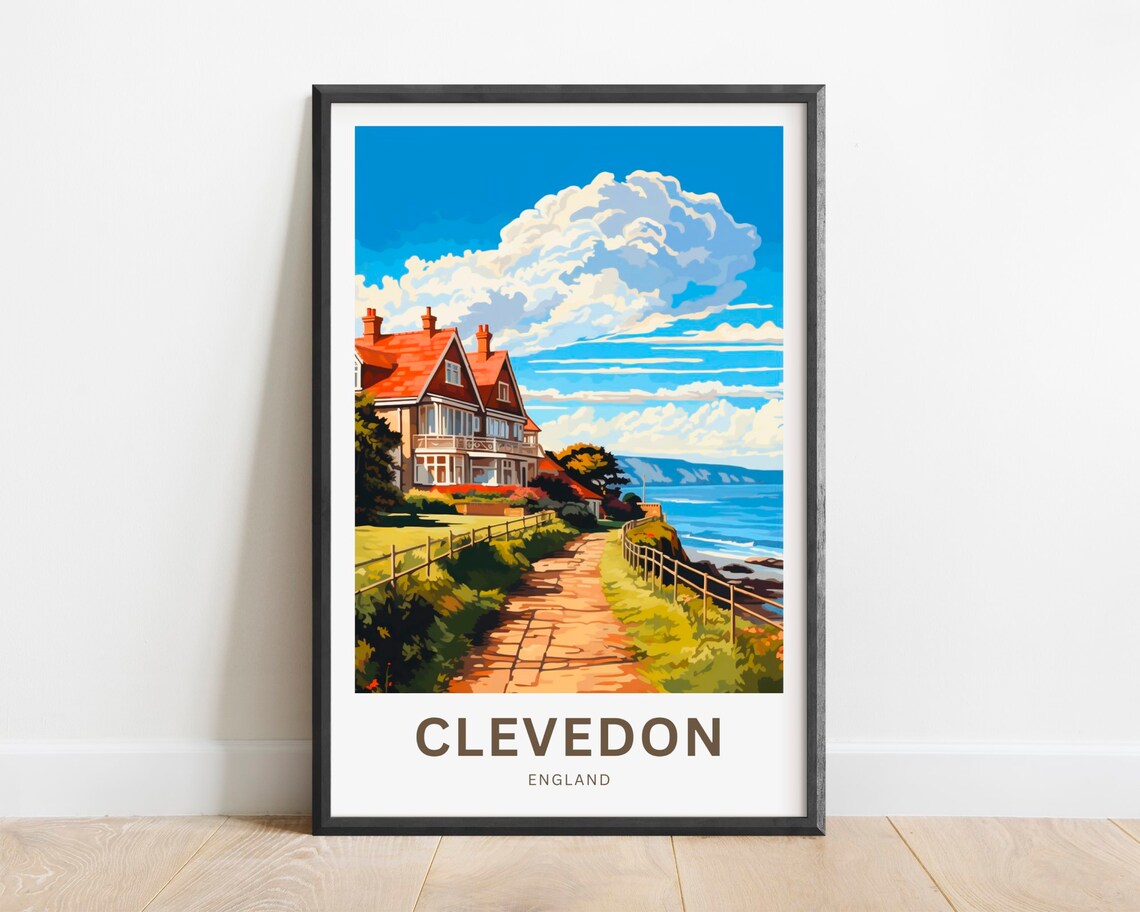 Clevedon England Seaside Village Coastal Path Vintage Travel Poster
