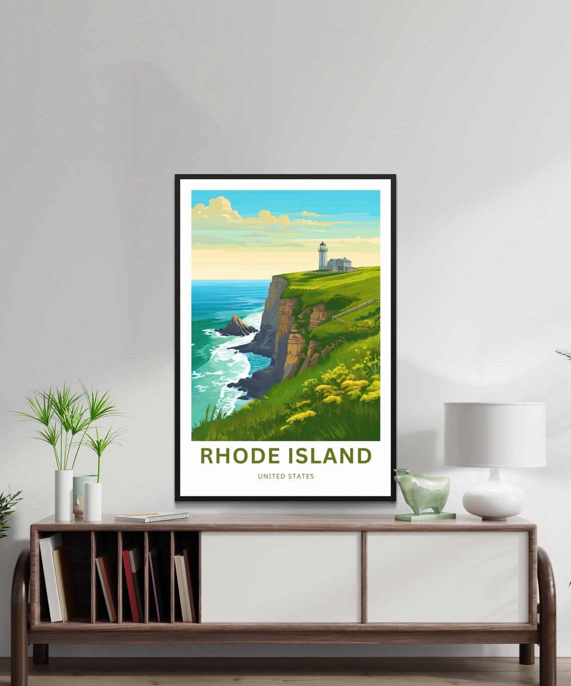 Rhode Island Lighthouse Ocean Cliffs Personalized Travel Poster - Image 2