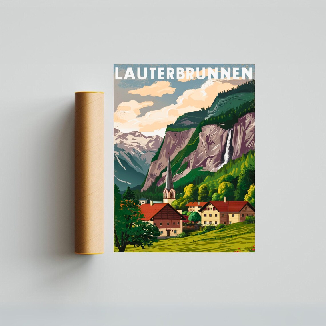 Lauterbrunnen Switzerland Vintage Valley Waterfall Travel Poster - Image 3