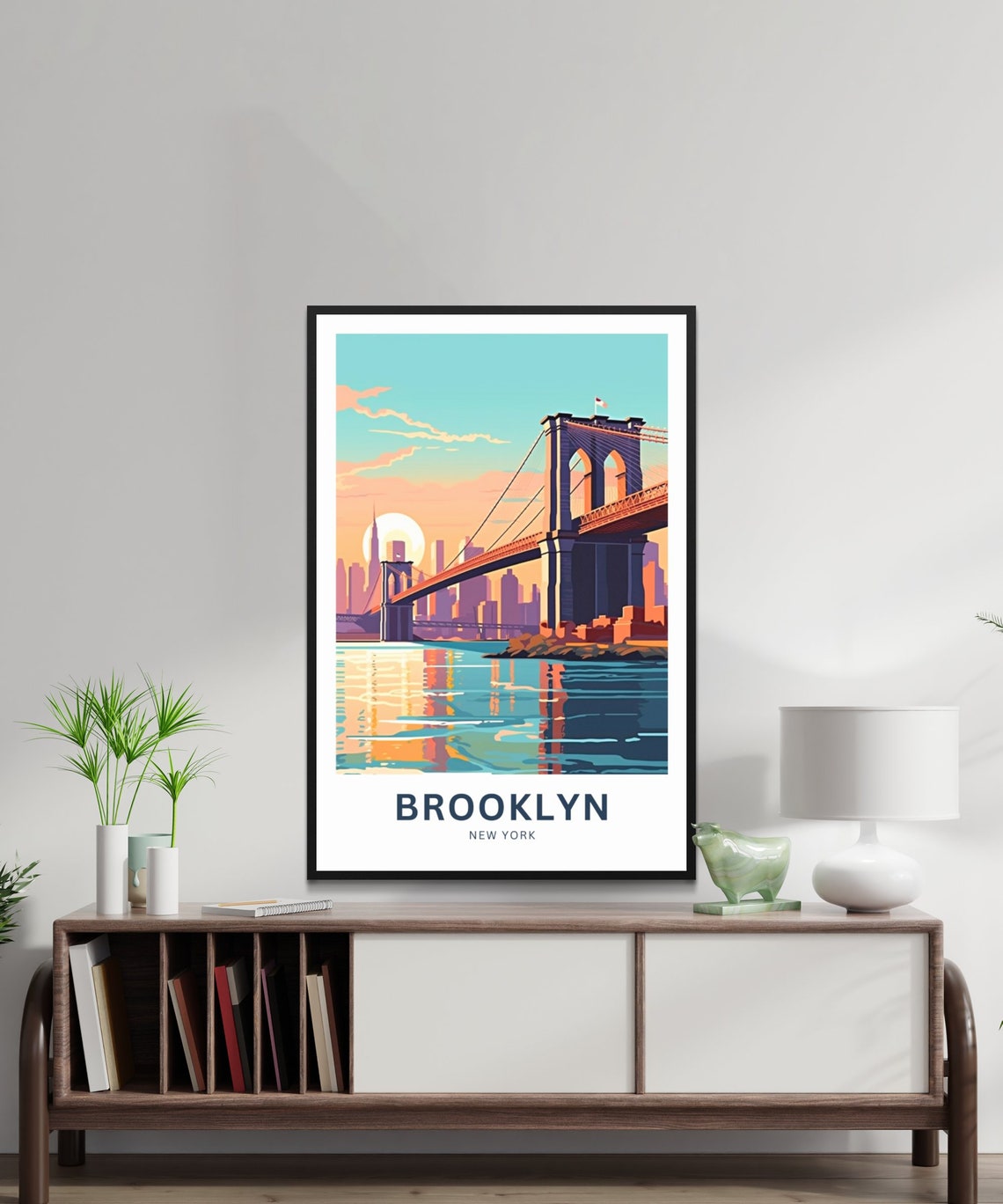 Brooklyn New York Sunset Bridge Skyline Custom Text Travel Poster - Image 2