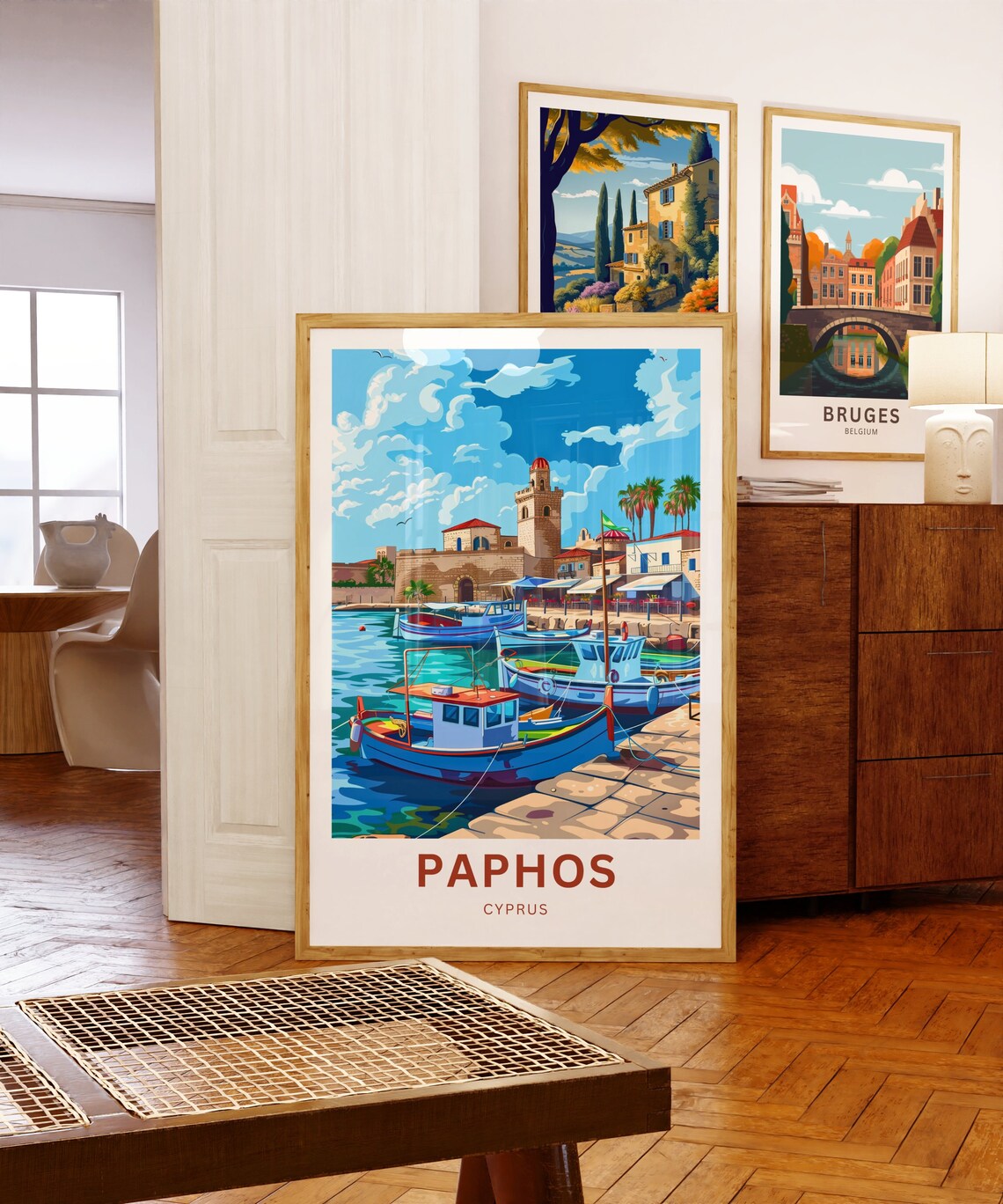 Paphos Cyprus Sunny Old Harbor Fishing Boats Travel Art Poster - Image 5