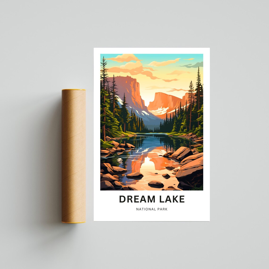 Personalized Dream Lake National Park Teal Water Pines Travel Poster - Image 4
