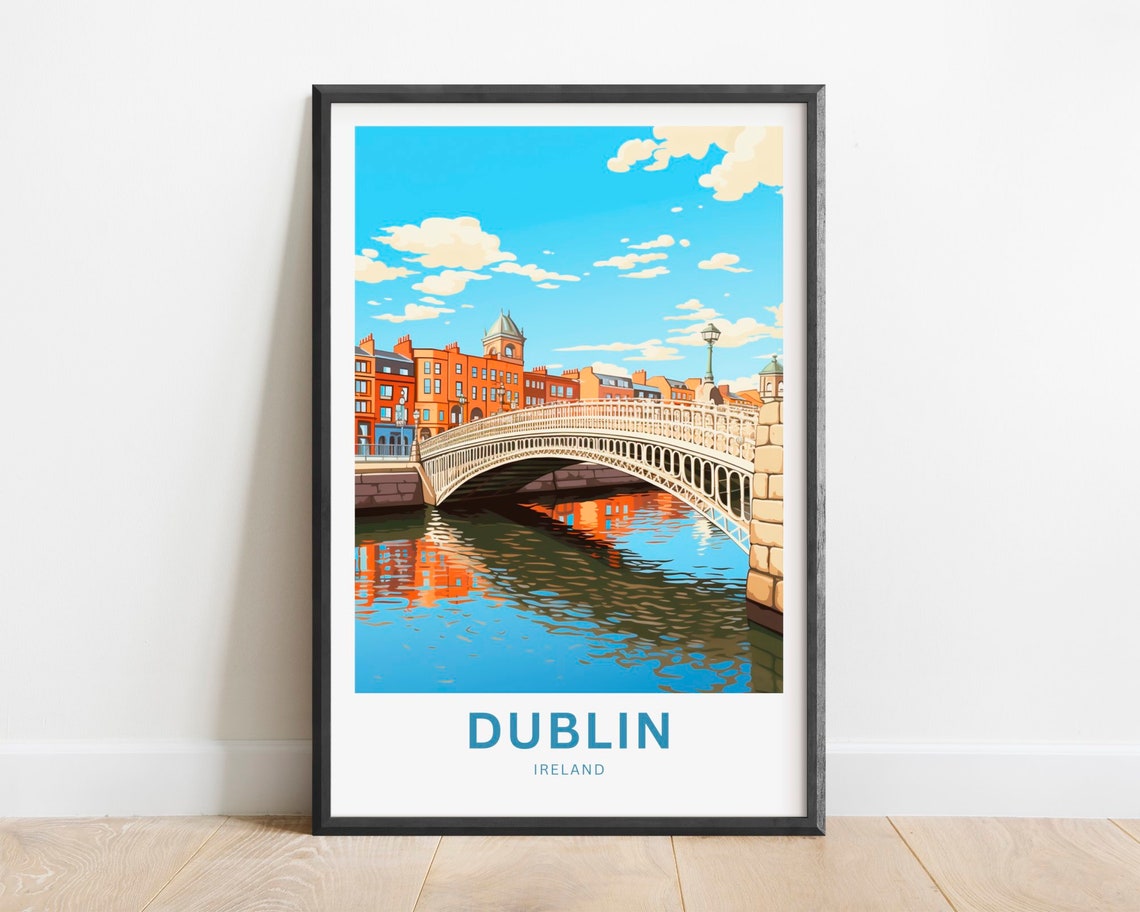 Dublin Ireland Hapenny Bridge River Liffey Historic View Poster