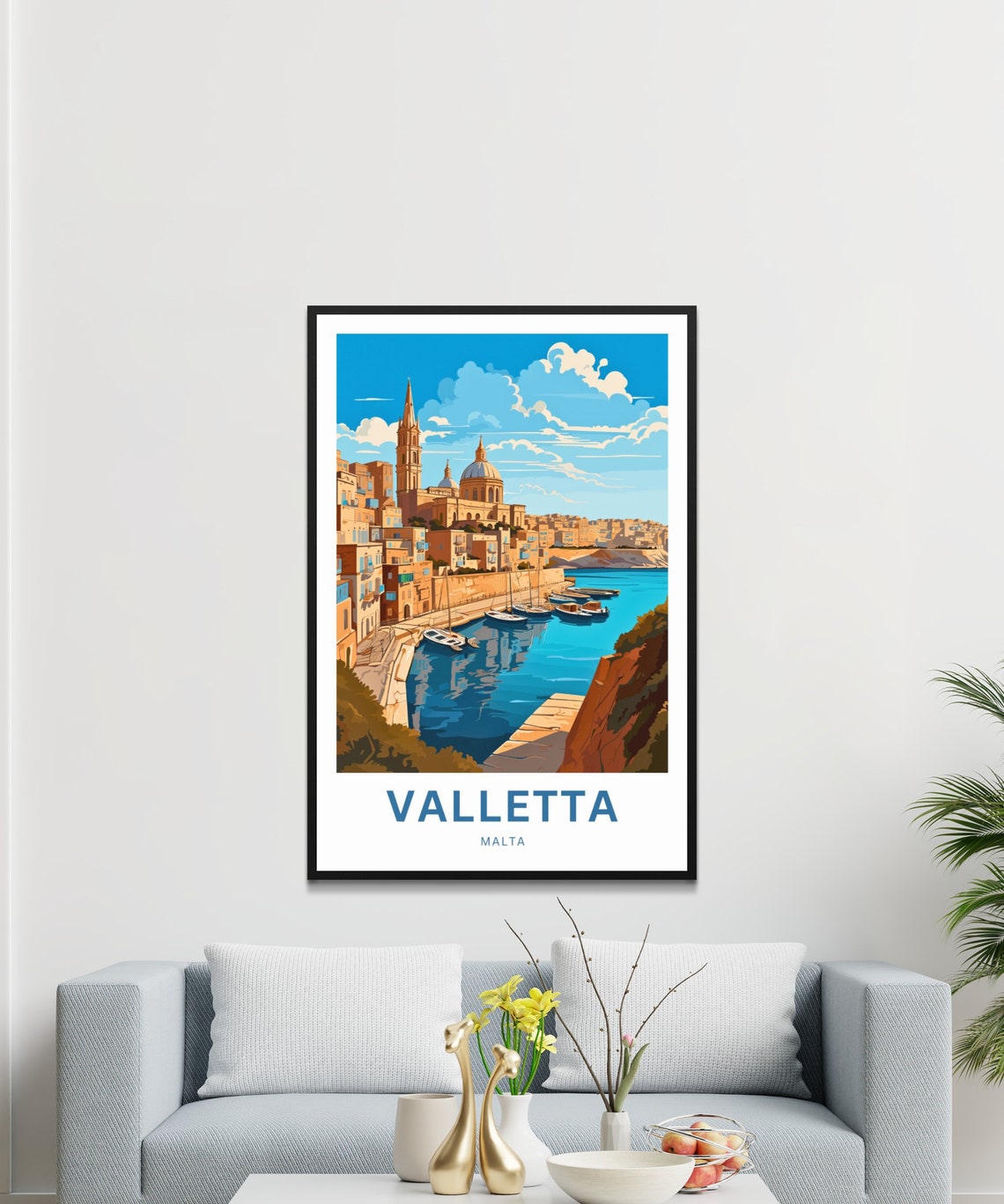 Valletta Malta Harbor Cathedral Golden Waterfront Scene Art Poster - Image 3