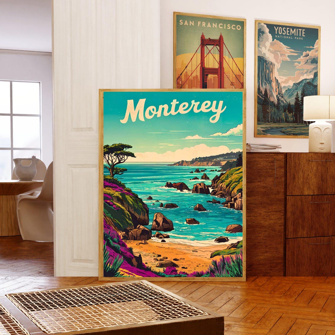 Monterey Retro Coastal Cliffs Rocky Shore Vintage Travel Poster - Image 5