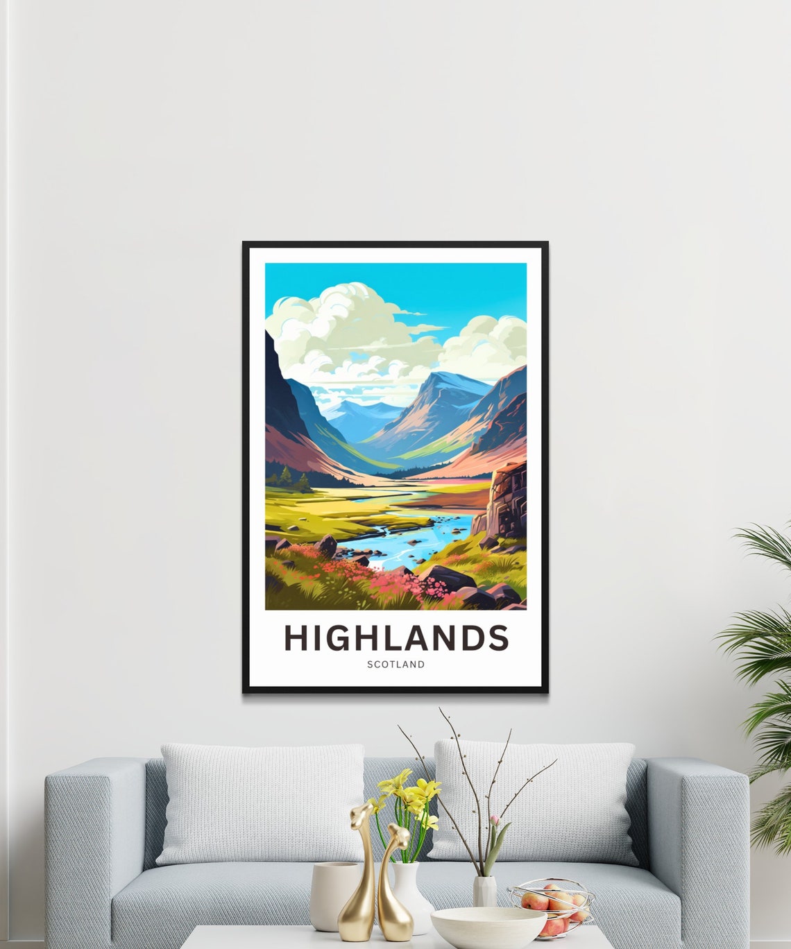 Scottish Highlands River Peaks Vintage Travel Poster Heather Gift - Image 3