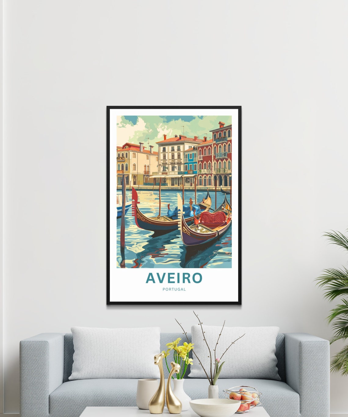 Aveiro Portugal Turquoise Canal and Ornate Gondolas Art Poster - Image 3