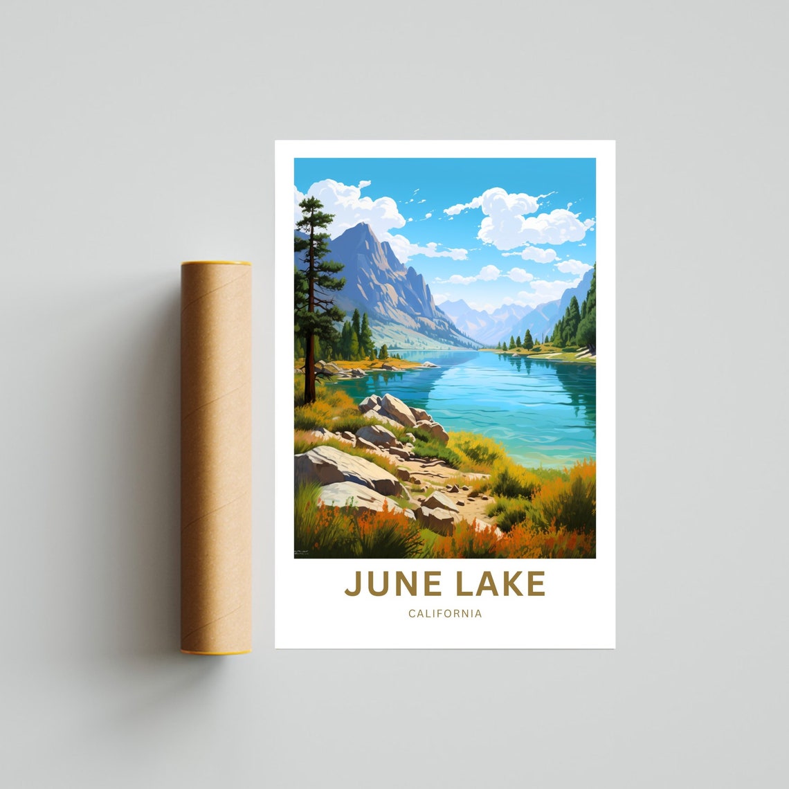 June Lake California Golden Lakeside Pine Peaks Personalized Poster - Image 4