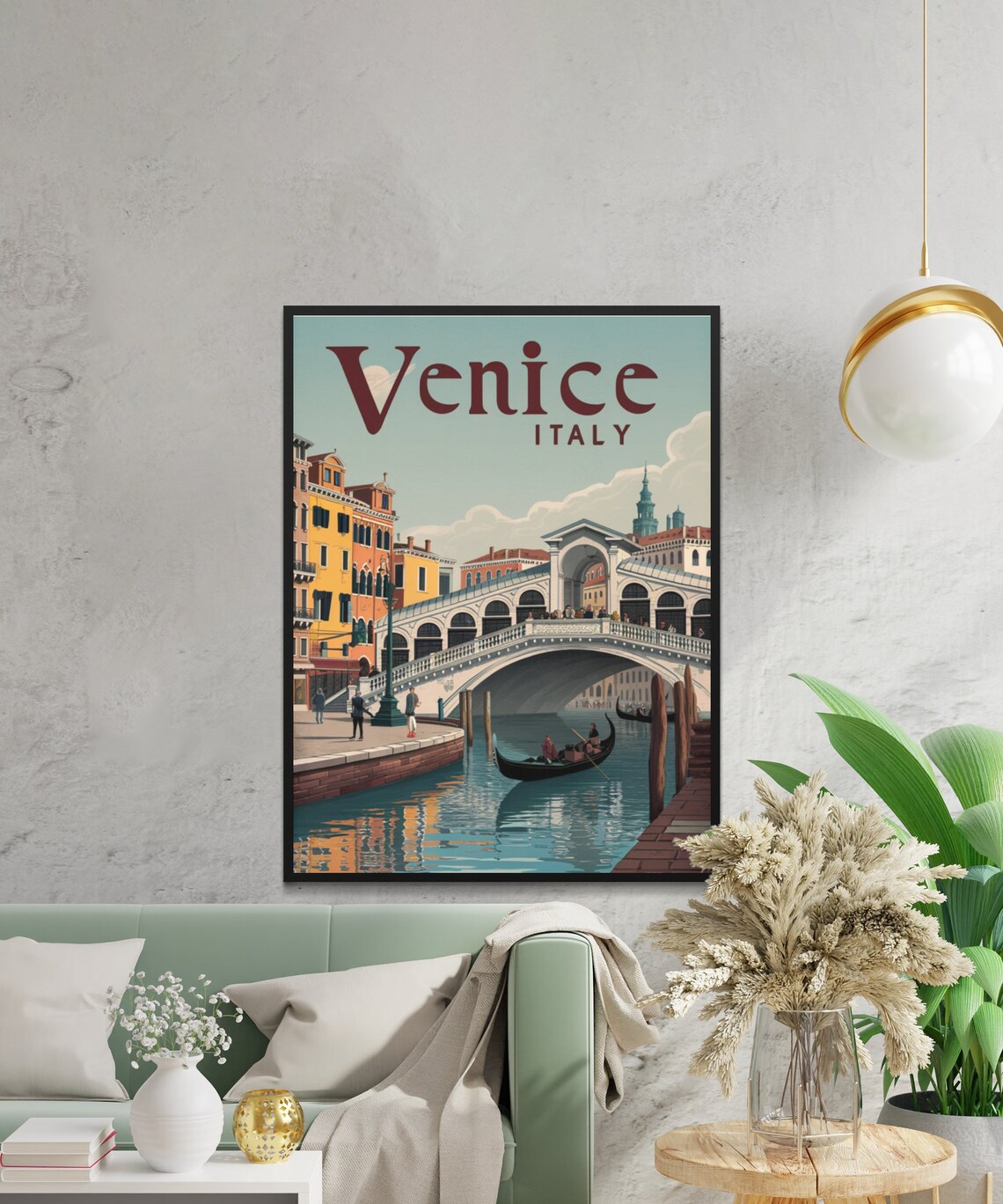 Venice Italy Grand Canal Rialto Bridge Gondolas Retro Travel Poster - Image 2
