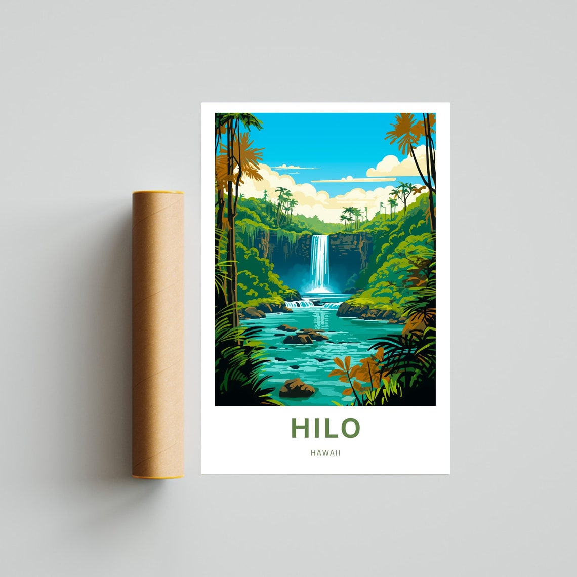 Hilo Hawaii Waterfall Jungle Scene Tropical Island Travel Poster - Image 4
